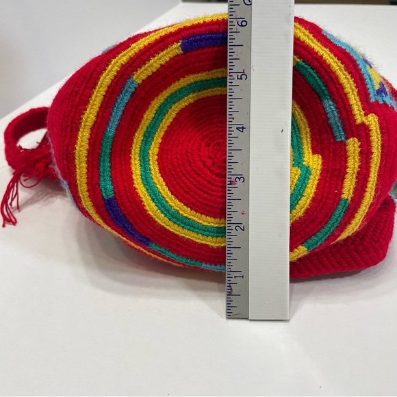 Red Woven Hobo bucket Shoulder Bag. Tassels. Hippie. Pre-owned. - Picture 9 of 12